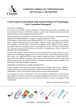 Lettera aperta al Presidente della Societ&agrave; Italiana di Neonatologia