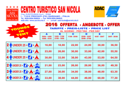 Listino Prezzi Youngs - Centro Turistico San Nicola