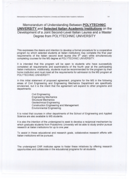 Memorandum of Understanding Between POLYTECHNIC