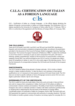 C.I.L.S.: CERTIFICATION OF ITALIAN AS A