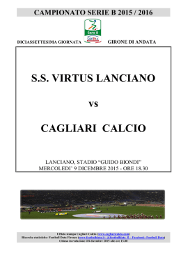 Virtus Lanciano-Cagliari - 17&deg; giornata serie B - 9