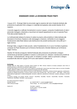 ENSINGER CEDE LA DIVISIONE PEZZI FINITI