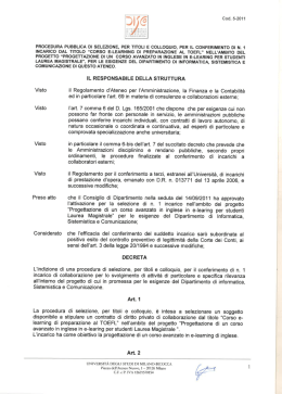 @ C0d. 5-2011 PROCEDURA PUBBLICA DI SELEZIONE