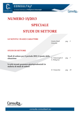 NUMERO 15/2013 SPECIALE STUDI DI SETTORE
