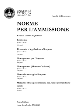 Norme per l`ammissione - Laurea magistrale in Economia