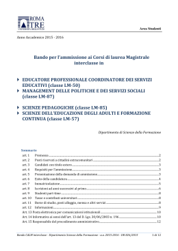 Bando per l`ammissione ai Corsi di laurea Magistrale interclasse in