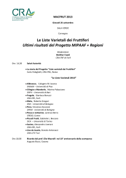 Le Liste Varietali dei Fruttiferi Ultimi risultati del Progetto MIPAAF +