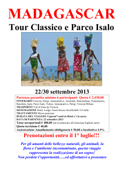 MADAGASCAR Tour Classico e Parco Isalo 22/30 settembre