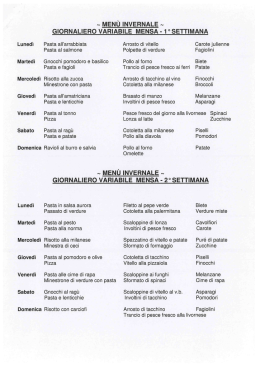 Lunedì Martedì Mercoledì Giovedì Venerdì