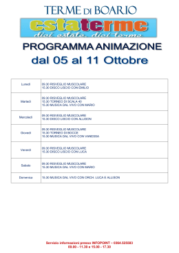 Eventi dal 05 al 11 Ottobre 2015