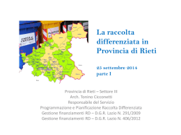 Stato di attuazione degli Ecocentri provinciali e presentazione