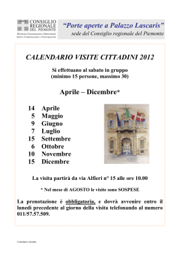 “Porte aperte a Palazzo Lascaris” CALENDARIO VISITE CITTADINI