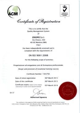 This is to certify that the Quality Management System