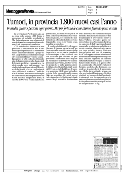 Tumori, in provincia 1.800 nuovi casi l`anno