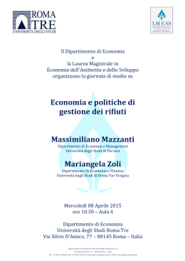 Economia e politiche di gestione dei rifiuti Massimiliano Mazzanti