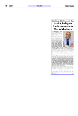 Sanità, indagato il subcommissario Mario Morlacco