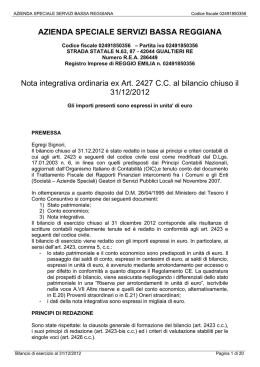 Nota integrativa al bilancio d`esercizio 2012