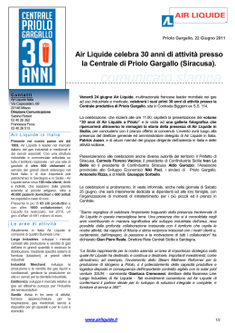 Air Liquide celebra 30 anni a Priolo