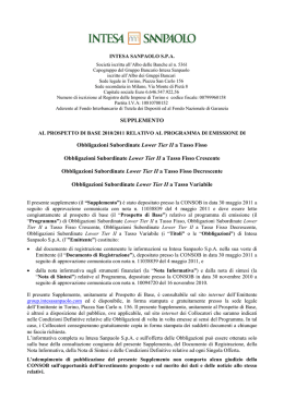 SUPPLEMENTO Obbligazioni Subordinate Lower Tier II a Tasso
