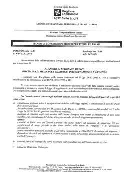 n. 1 p. Dirigente Medico Disc Medicina e Chirurgia d`Accettazione e