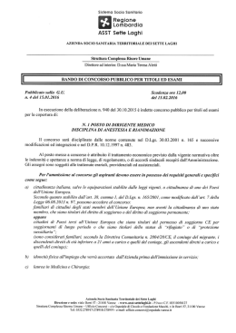 n. 1 p. Dirigente Medico Disc Anestesia e Rianimazione 2016