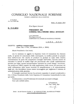 Notifica a mezzo posta - Consiglio dell`Ordine degli Avvocati