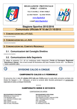 Stagione Sportiva 2015/2016 Comunicato Ufficiale N&deg;16