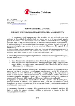 MINORI STRANIERI AFFIDATI: RILASCIO DEL