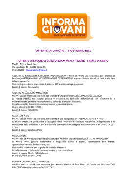 OFFERTE DI LAVORO - 8 ottobre 2015