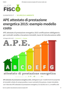 APE attestato di prestazione energetica 2015: esempio modello costo