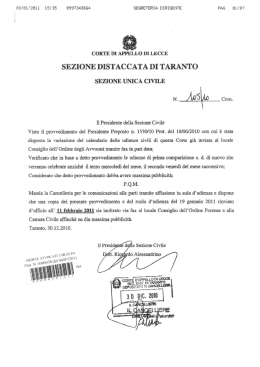 Sez. Civile calendario rinvii 11 gennaio 2011