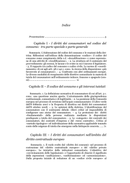 Indice Capitolo I - I diritti dei consumatori nel codice del