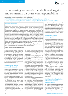 Lo screening neonatale metabolico allargato: uno strumento