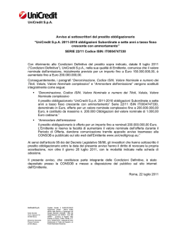 UniCredit SpA 2011-2018 obbligazioni Subordinate