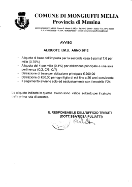 Aliquote I.M.U. anno 2012 - Comune di Mongiuffi Melia