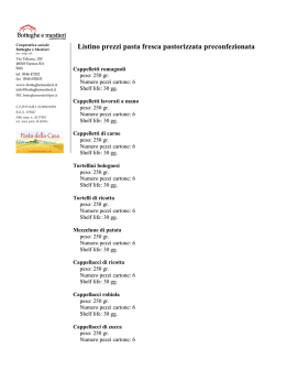 Listino prezzi pasta fresca pastorizzata preconfezionata