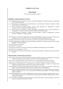 Paolo Popoli CV - Universit&agrave; Telematica Unitelma Sapienza