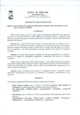 Decreto n.8 del 4.6.2012 del Sindaco del Comune di Tricase