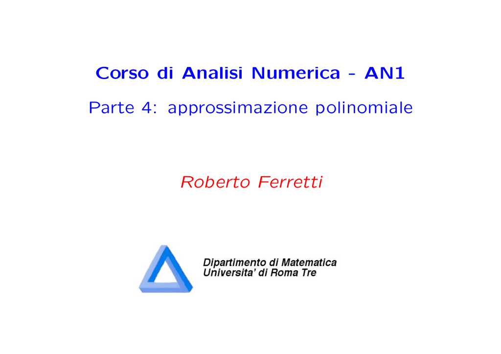 4 Interpolazione Ed Approssimazione Polinomiale