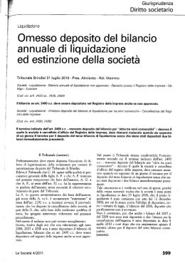 Omesso deposito del bilancio annuale di liquidazione - celli