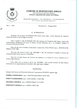Decreti di nomina Assessori - Comune di Montecchio Emilia