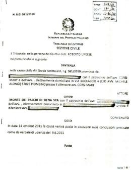 Tribunale di Livorno &ndash; Giudice Dr. Roberto Urgese &ndash; Avv. Mary Corsi