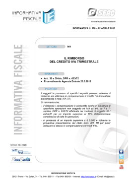 IL RIMBORSO DEL CREDITO IVA TRIMESTRALE