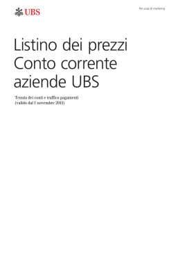 Listino dei prezzi Conto corrente aziende UBS