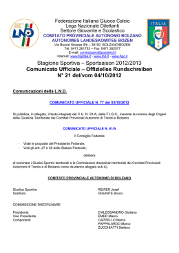 Stagione Sportiva &ndash; Sportsaison 2012/2013 Comunicato