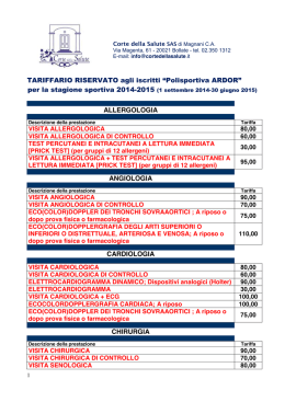 Listino Prezzi - Polisportiva Ardor Bollate ASD