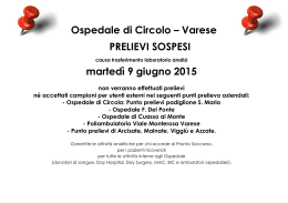 Ospedale di Circolo – Varese PRELIEVI SOSPESI martedì 9 giugno