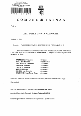 Delibera di Giunta approvazione PEG 2013