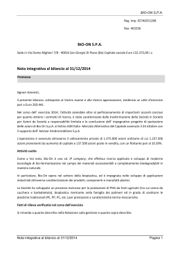 BIO-ON S.P.A. Nota integrativa al bilancio al 31/12/2014