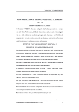 NOTA INTEGRATIVA AL BILANCIO D`ESERCIZIO AL 3111212011